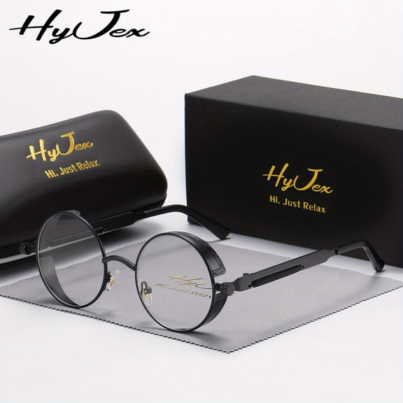 HyJex Unisex Retro Punk Glasses Full Frame Same Round Frame Personalized Plano Glasses