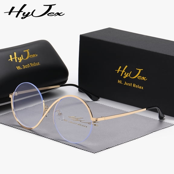 HyJex Unisex Same Metal Half-frame Round Frame Irregular Decorative Plano Glasses