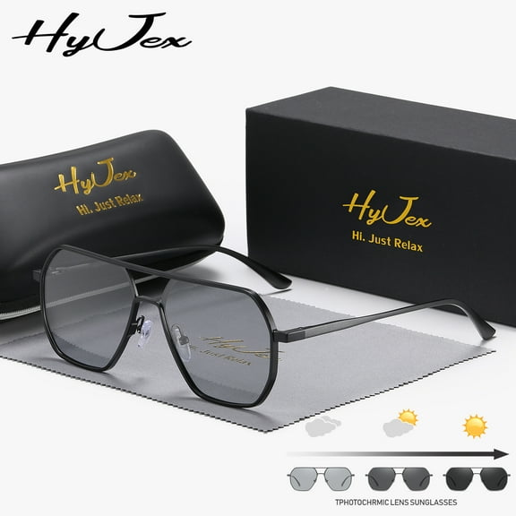 HyJex Unisex Trendy Large-frame Photochromic Sunglasses Outdoor Travel Color-changing Polarized Sunglasses UV400