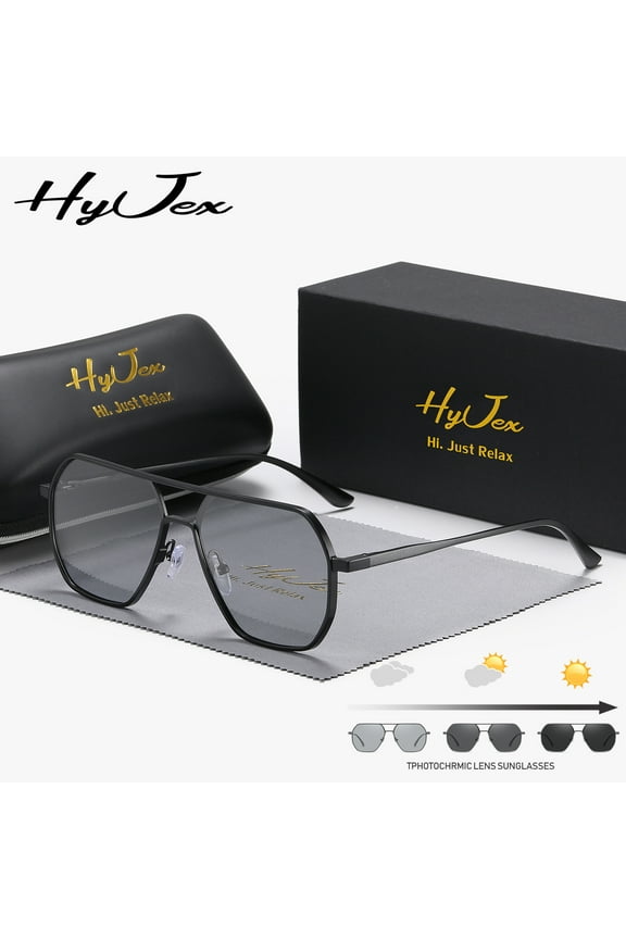 HyJex Unisex Trendy Large-frame Photochromic Sunglasses Outdoor Travel Color-changing Polarized Sunglasses UV400