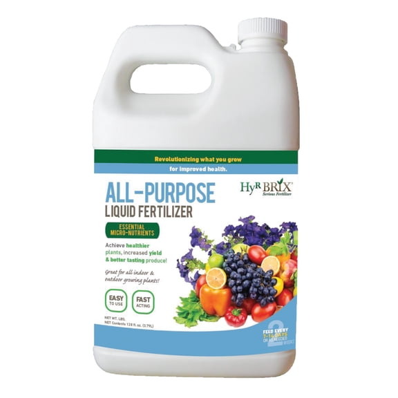 HyR BRIX All-Purpose Liquid 4-3-3 Fertilizer, 1 Gallon - Fast-Acting Plant Food with Micronutrients, Humic & Fulvic Acids - Ideal for Vegetables, Flowers, Fruits & Houseplants