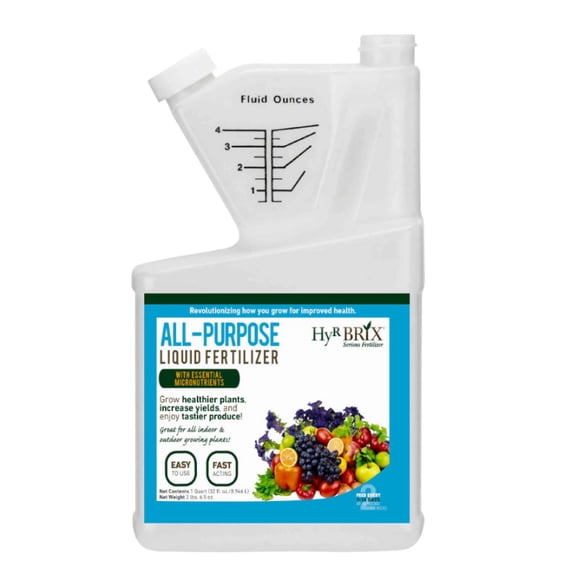 HyR BRIX All-Purpose Liquid 4-3-3 Fertilizer, 32oz Bottle - Fast-Acting Plant Food with Micronutrients, Humic & Fulvic Acids - Ideal for Vegetables, Flowers, Fruits & Houseplants