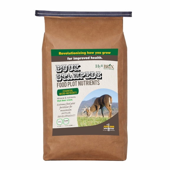 HyR BRIX Buck Stampede Food Plot 7-9-7 Fertilizer, 45lb Bag - Slow-Release Nutrients with Calcium, Sulfur, Humic & Fulvic Acid - Supports Protein Production - Covers 2,300 Square Feet