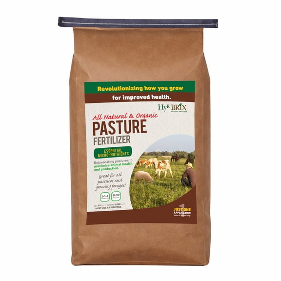 HyR BRIX All Natural & Organic 2-1-8 Pasture Fertilizer, 45lb Bag - Organic Nutrition for Healthy Forage, Livestock & Sustainable Pastures - Covers 4,000 Square Feet