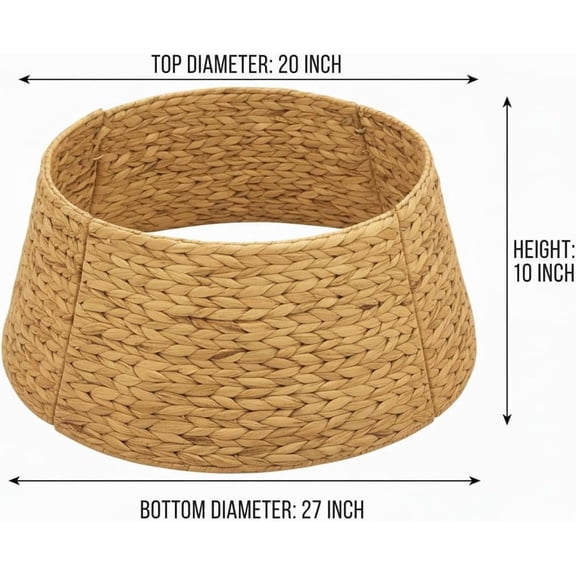 Hyacinth Christmas Tree Collar 27" - Natural Hand-Woven Basket Base Cover - Warm and Cozy Rustic Farmhouse Decoration - Tree Skirt Alternative - Tree Ring (Large)