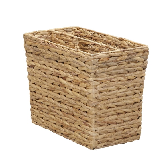 Hyacinth Handwoven Seagrass Magazine Rack With Divider, Natural Fiber Storage Bin For Books And Mail