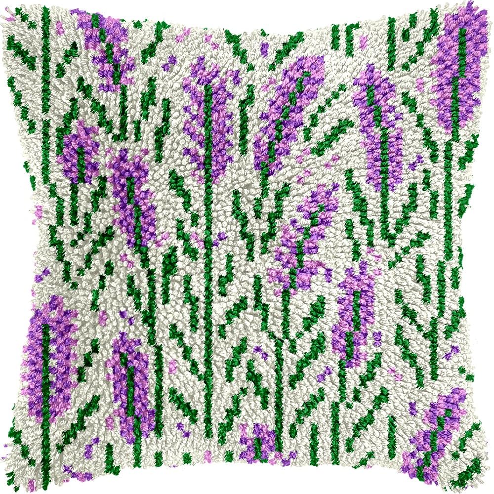 Hyacinth Latch Hook Pillow Kits for DIY Handmade Throw Pillow Cushion Embroidery Latch Hooking Pillowcase Kits with Preprinted Canvas Crochet Yarn Kits 17''X 17''(g45)