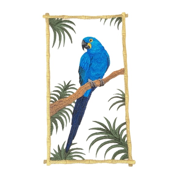 Hyacinth Macaw Panel Embroidered Iron On Patch Tropical Bird Applique for Jackets, Backpacks, DIY Crafts (5.41" x 9.44") Sew On Parrot Patch for Clothing Accessories
