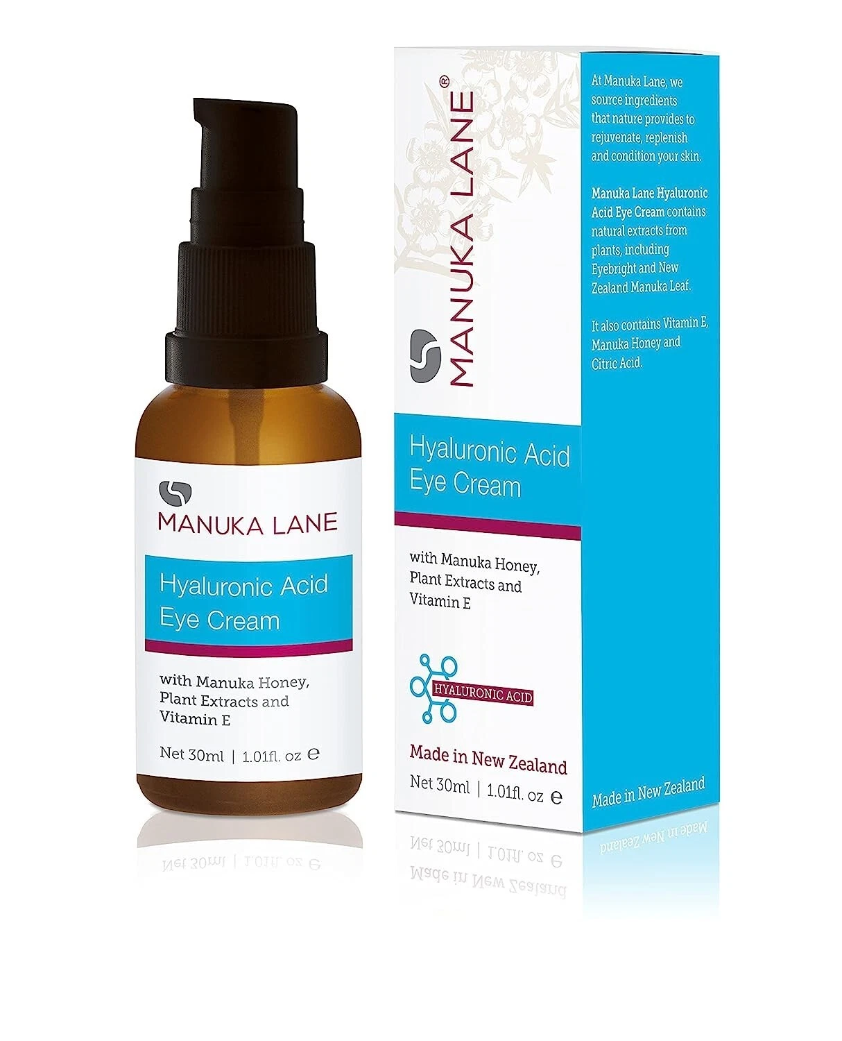 Hyaluronic Acid Eye Cream with Manuka Honey, Plant Extracts, Eye Bright & Vitamin E