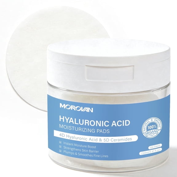 Morovan Hyaluronic Acid Moisturizing Pads, 4D HA & 5D Ceramides, Instant Hydration for Face, 5.41 fl.oz(100 Pads)