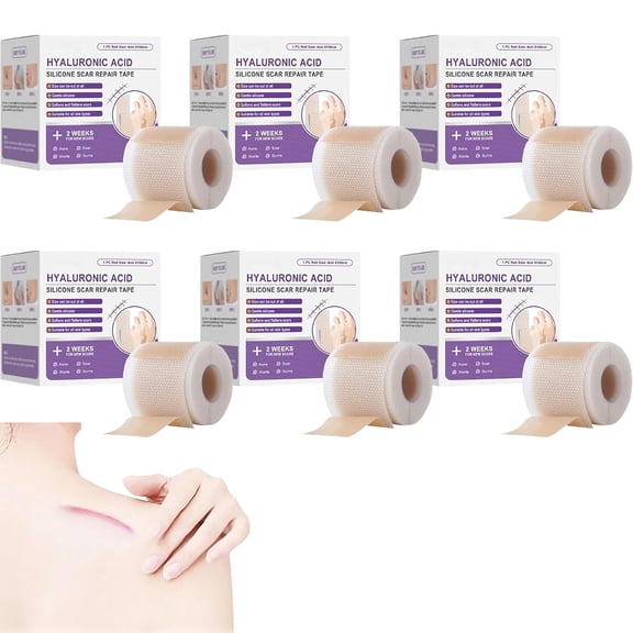 Hyaluronic Acid Nano Repair Tape, Silicone Scar Tape for Face Wrinkles, Hyaluronic Acid Tape for Scars, Scar Tape for All Skin Types, 1.6''×60 IN Roll-1.5M (6PCS)