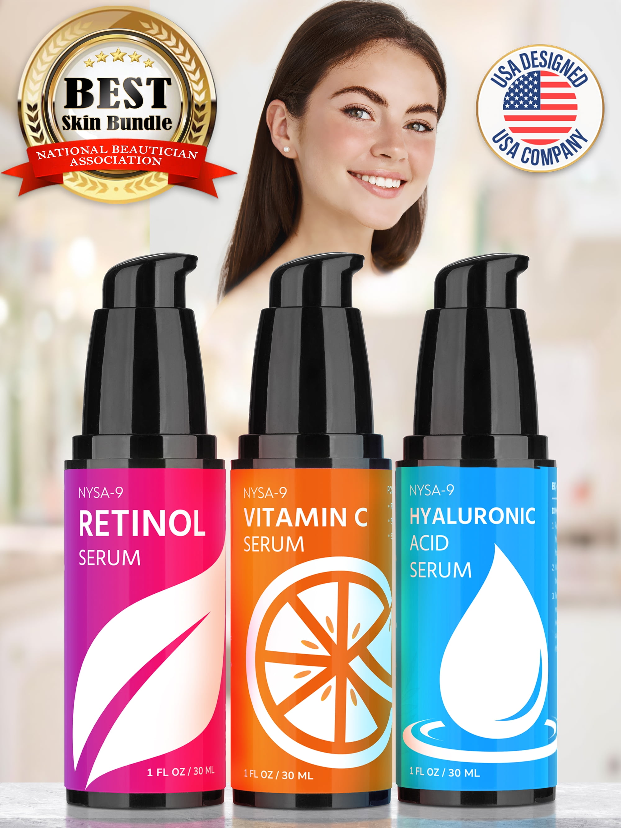 Hyaluronic Acid, Retinol & Vitamin C Serums, Combo 3 Pack Set (Each