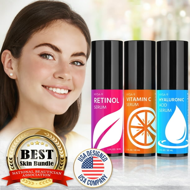 Hyaluronic Acid, Retinol & Vitamin C Serums, Combo 3 Pack Set (Each