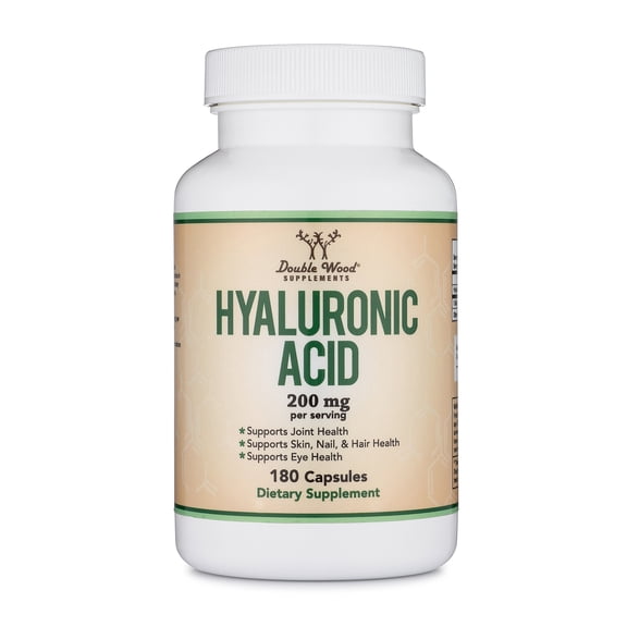 Hyaluronic Acid Supplement -180 Capsules (Enhances Effects of Hyaluronic Acid Serum for Face) 200mg Per Serving for Skin and Face Aging Support by Double Wood Supplements (Acido Hialuronico)