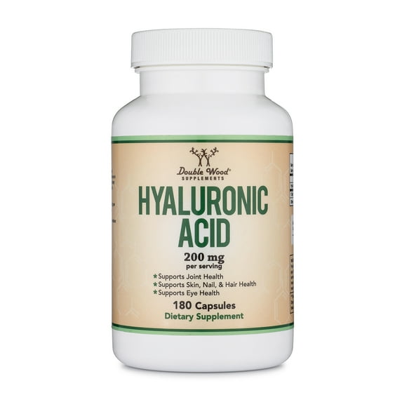 Hyaluronic Acid Supplement -180 Capsules (Enhances Effects of Hyaluronic Acid Serum for Face) 200mg Per Serving for Skin and Face Aging Support by Double Wood Supplements (Acido Hialuronico)