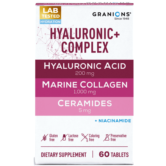 Granions Hyaluronic Acid Complex Tablets, Marine Collagen + Ceramides + Niacinamide, 60 units