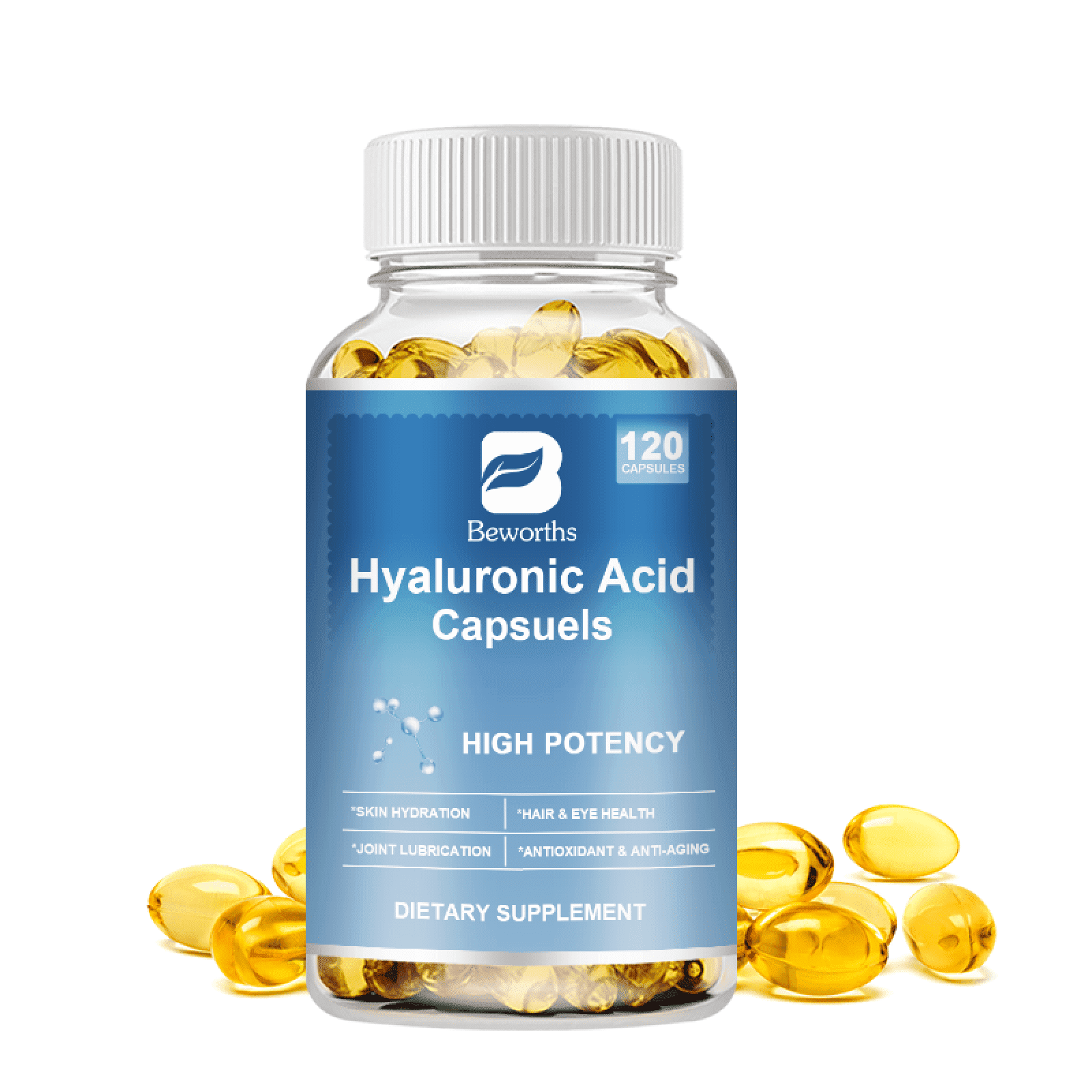 Hyaluronic Acid Supplements 250mg,with Biotin & Vitamin C,Support Skin Hydration, Joint,120 Capsules