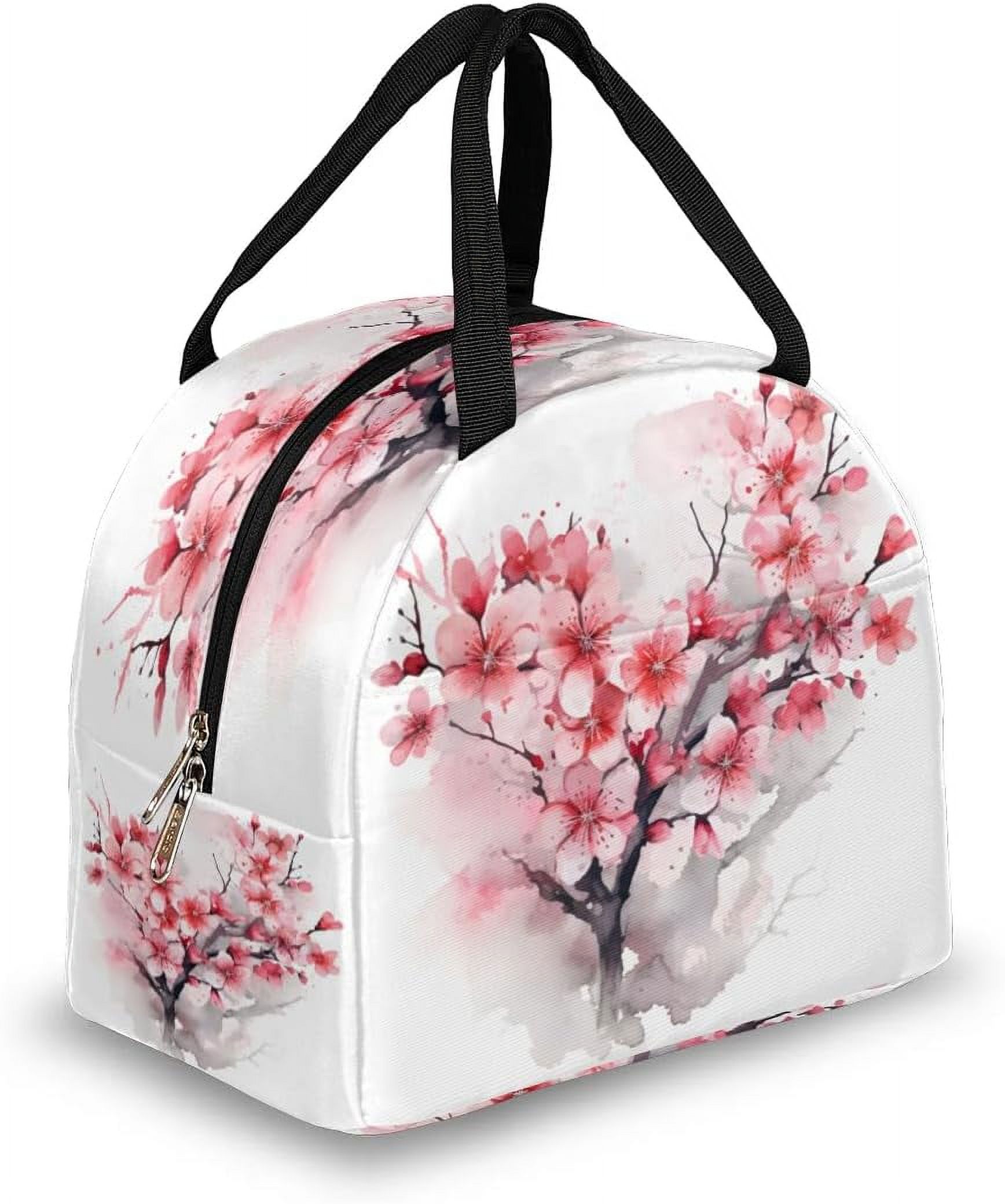 Hyang Cherry Blossom Floral Painting Insulated Lunch Bag Reusable Lunch ...