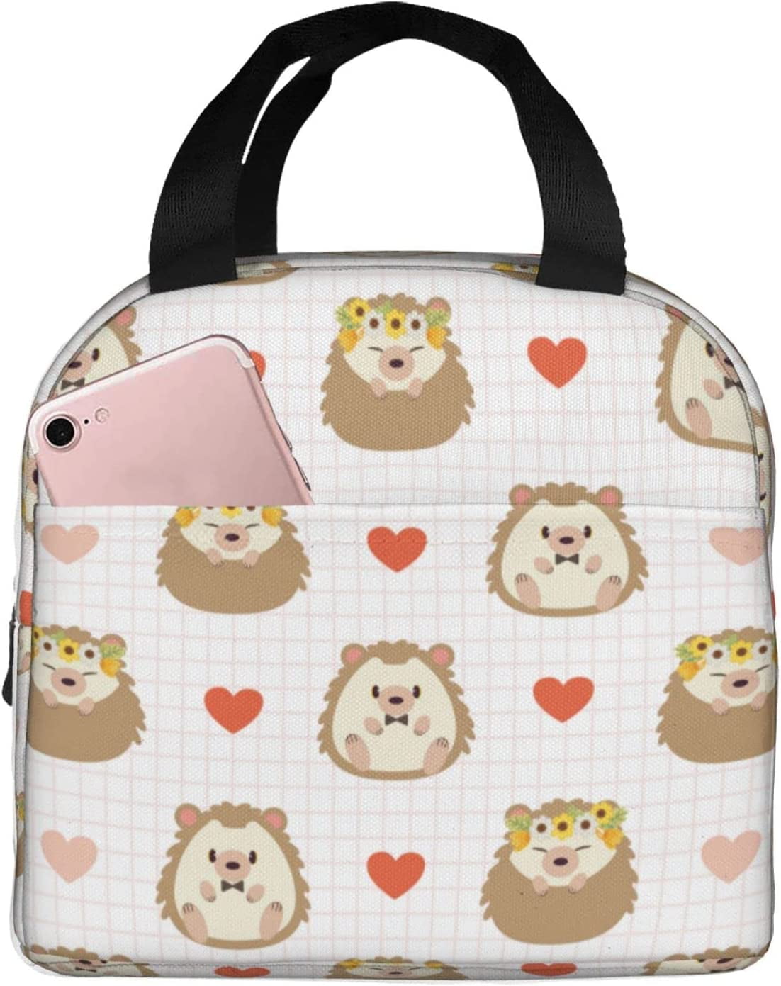 Hyang Lunch Bag Cute Hedgehogs And Flowers Insulated Lunch Box Back To