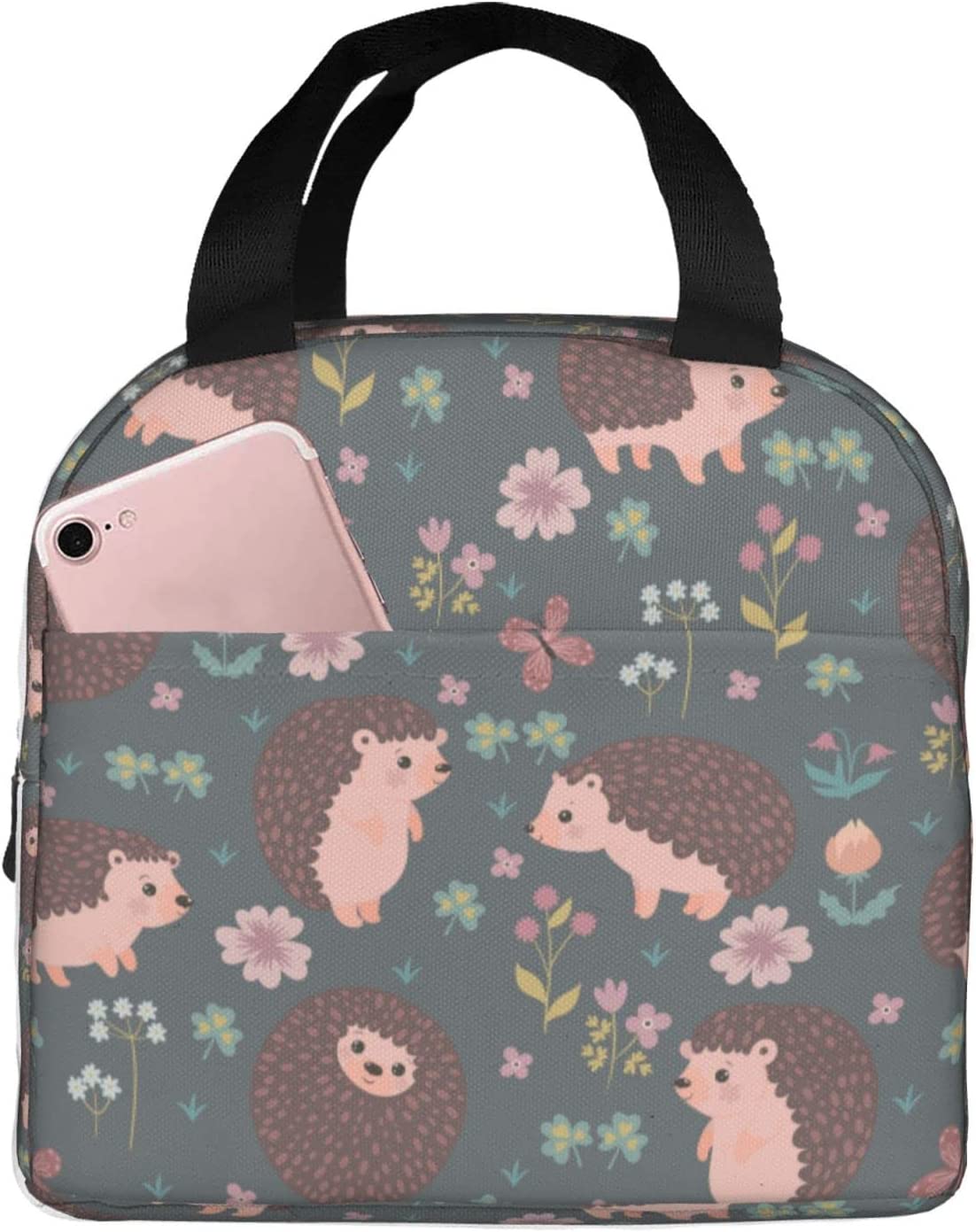 Hyang Lunch Bag Cute Hedgehogs And Flowers Insulated Lunch Box Back To