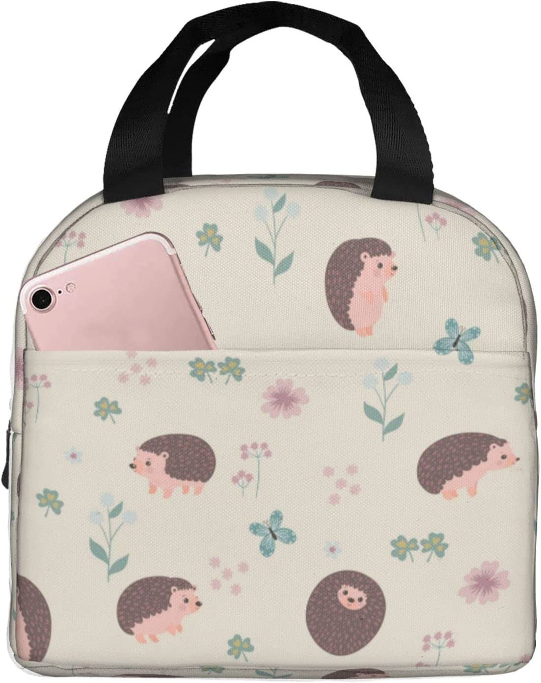 Hyang Lunch Bag Cute Hedgehogs And Flowers Insulated Lunch Box Back To