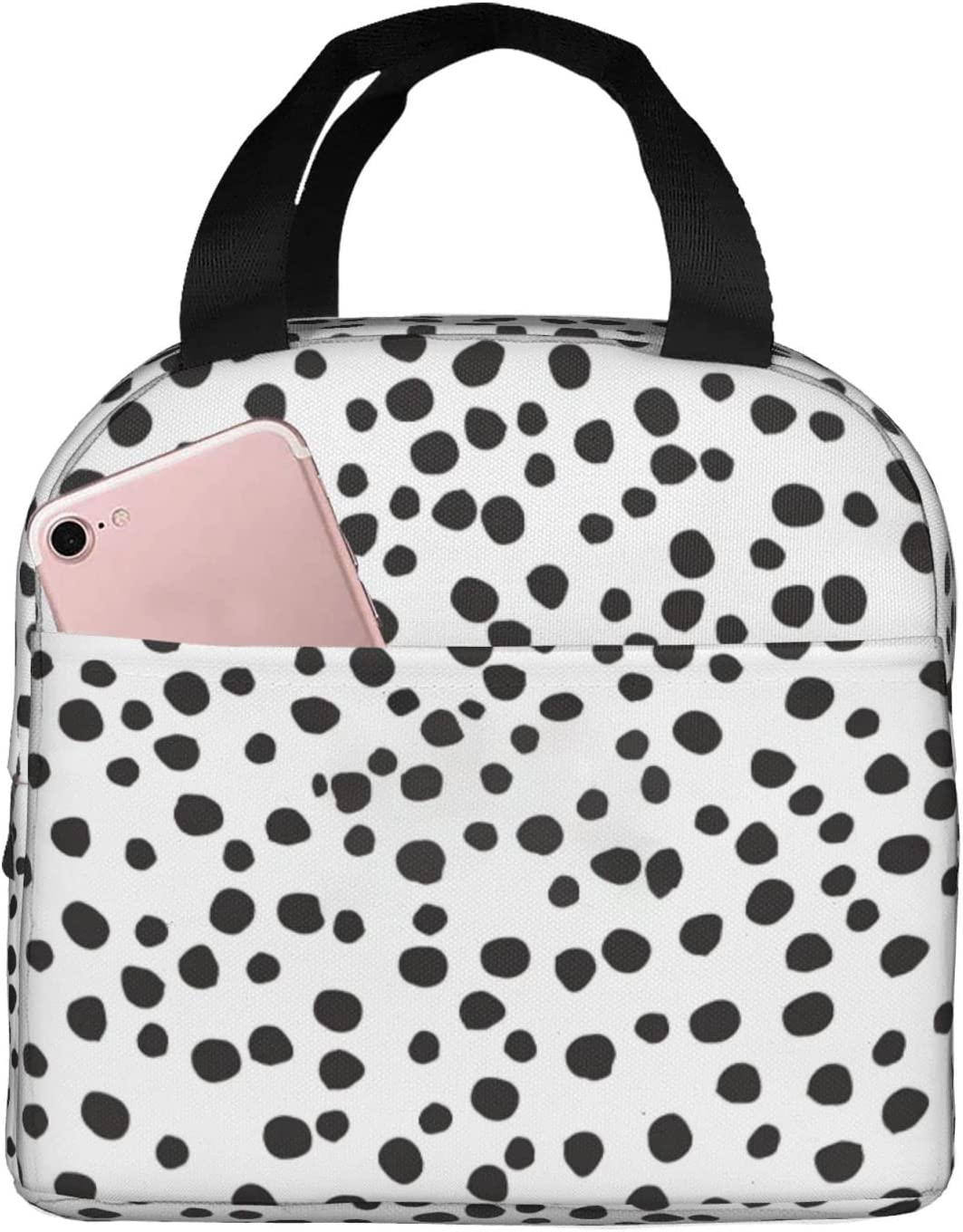 Hyang Polka Black Dots Lunch Bags for Teens Boys Girls Men Women, Reusable Aesthetics Lunch Box
