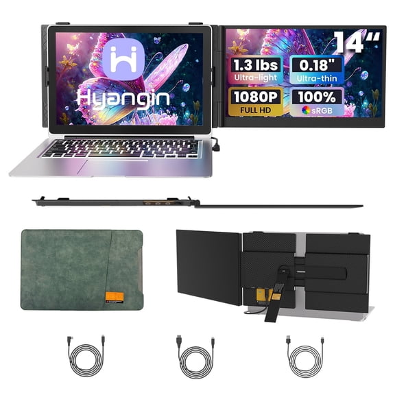 Hyangin Laptop Screen Extender 14-inch, 2026 Upgraded Ultra-Slim 1080P Laptop Monitor Extender, Ultra-Light Dual Screen Portable Monitor for 13-17.3" Laptops, Compatible with Windows/Mac/Linux/Chrome