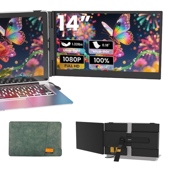 Hyangin 2026 Upgraded Laptop Screen Extender 14", Ultra-Light 1080P Dual Screen Laptop Monitor Extender, Ultra-Slim Portable Monitor for 13-17.3" Laptops, Compatible with Windows/Mac/Mobile Devices