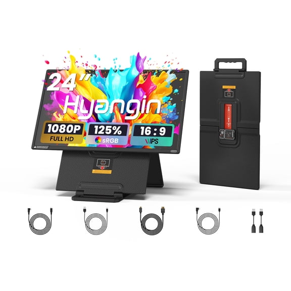 Hyangin 24-inch Large Portable Monitor for Laptop, 2026 Upgraded 1080P FHD 100Hz Portable Screen,125% sRGB IPS Portable Second Monitor with Adjustable Stand for Laptop, MacBook, Phones