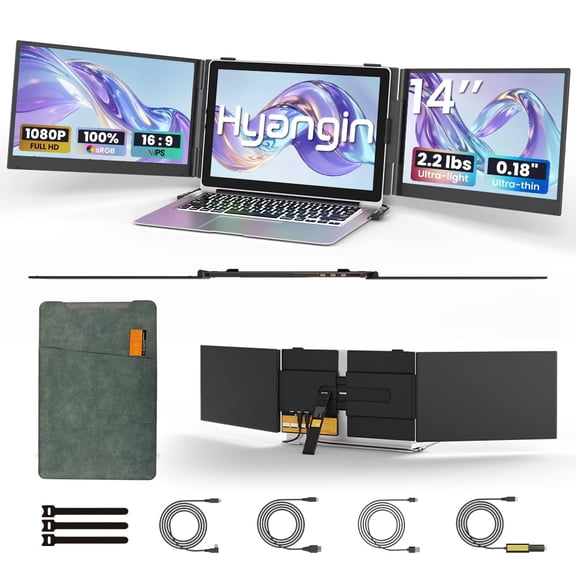 Triple Laptop Screen Extender 14-inch, 2026 Upgraded Ultra-Slim 1080P FHD Displays for Laptop, Ultra-Light Triple Monitor for 13.3-17.3" Laptops, Compatible with Windows/Mac/Chrome OS/Phones