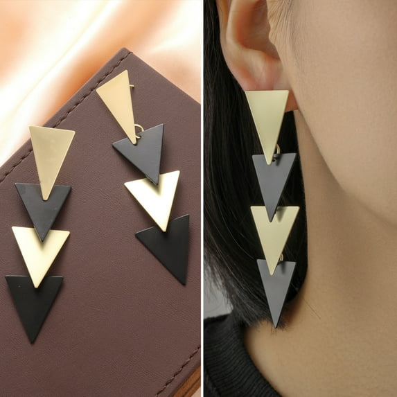 Hyasfey 1 Pair Dangle Earrings Personality Exaggerated Mix Colors Pendants Geometric Decoration Electroplating Triangle Long Dangle Earrings Jewelry Accessory