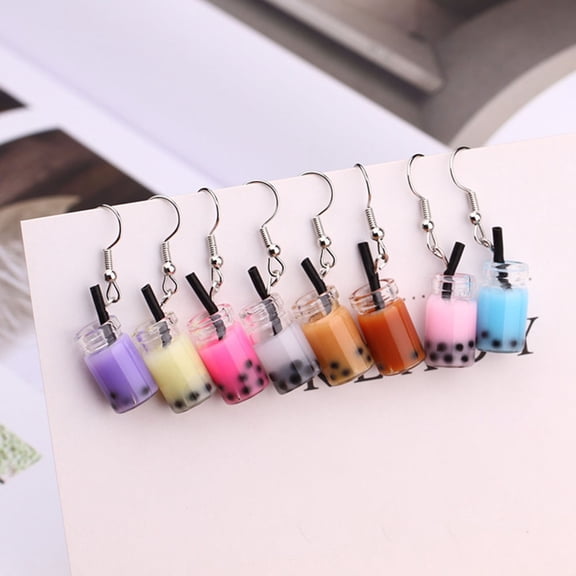 Hyasfey 1 Pair Hook Earrings Funny Cute Simple Style Hypoallergenic Gift Glass Milky Tea Pendant Women Dangle Earrings Fashion Jewelry