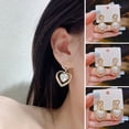 thumbnail image 1 of Hyasfey 1 Pair Stud Earrings Bling Rhinestone Hollow Ring Elegant Heart-shaped Faux Pearl Drop Earrings Jewelry Accessories, 1 of 7