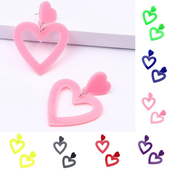 Hyasfey 1 Pair Stud Earrings Lightweight Heart Acrylic Pendant Earrings Hypoallergenic Colorful Simple for Women