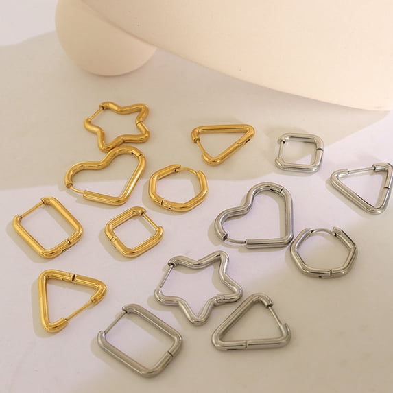 Hyasfey 1 Pair Women Earrings Geometric Titanium Steel Multi-shapes Polished Small Five Pointed Star Ladies Earrings Fashion Jewelry