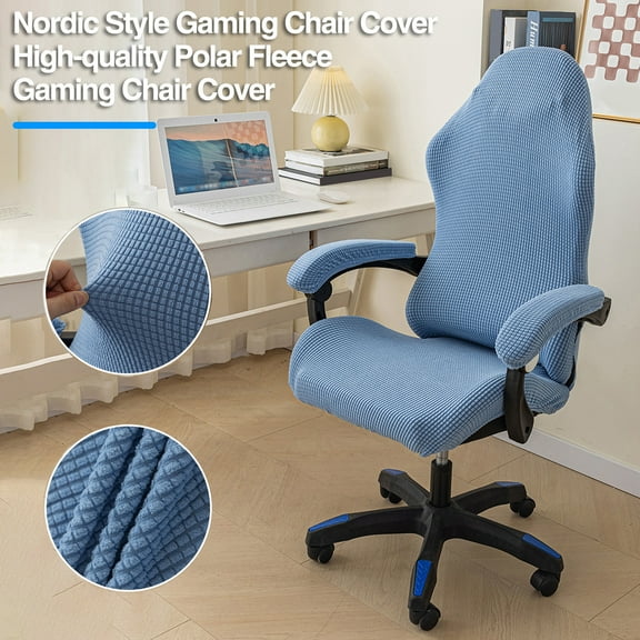 Hyasfey 1 Set Stylish Nordic Gaming Chair Cover Soft Elasticity Non-Slip Dust-Proof Polar Fleece Armchair Slipcovers