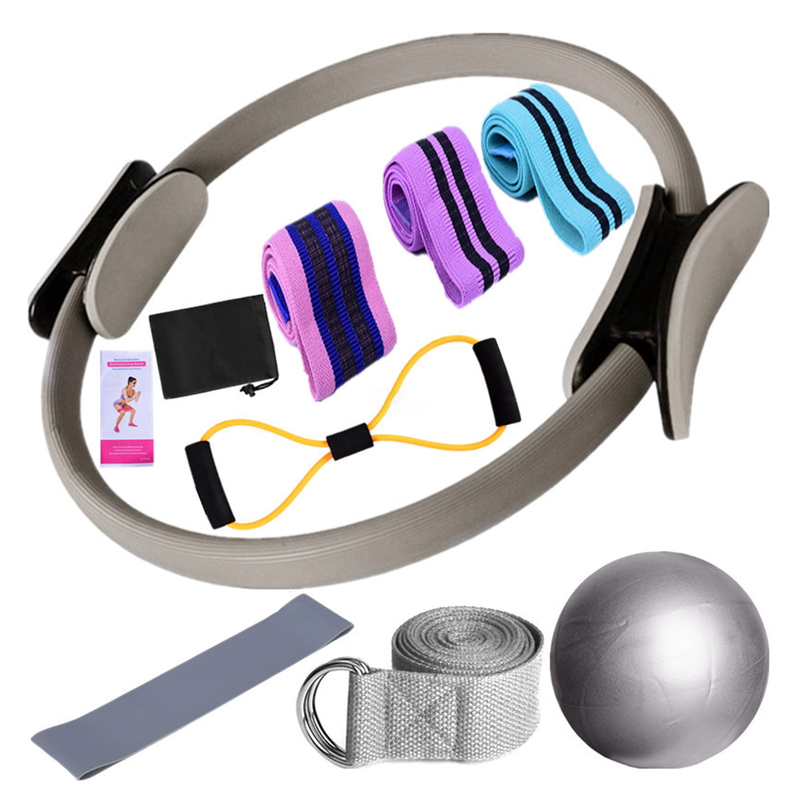 BINIBINI® Pilates Ring Set mit Pilates Ball und Fitnessbändern - 5-teiliges Sport- und Fitnessset für Zuhause - Yoga Ball und 3X Terra Band inklusive