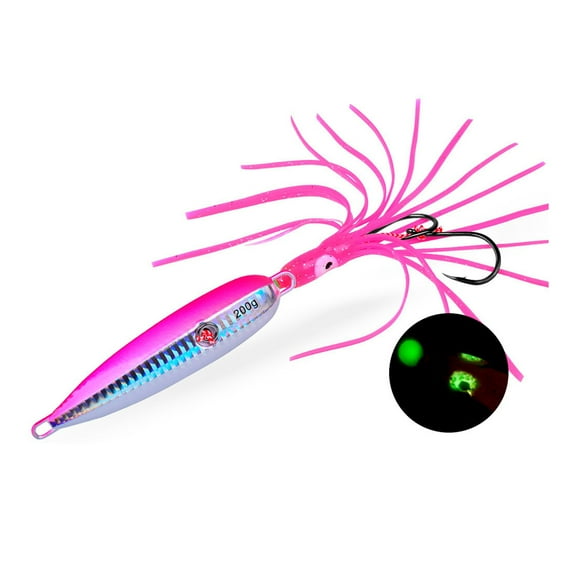 Hyasfey 15CM/5.91G Luminous Squid Jig Hook Slow Shaking Glow-in-the-dark Squid Skirt Lure with Weight Sinker Deep Sea Trolling Fishing Bait Freshwater Fishing Accessories