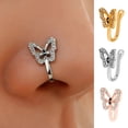 thumbnail image 1 of Hyasfey 1Pc U-Shaped False Nose Ring Butterflies Shape Nose Stud Shining Rhinestone Inlaid Non-piercing Nose Clip Jewelry Gift, 1 of 8
