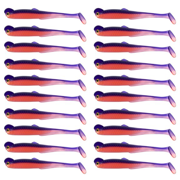Hyasfey 20 Pcs Fishing Lure 3D Artificial Fish with T Tail Flexible Fish Bait for Texas Jigs Wacky Hooks Outdoor Fishing