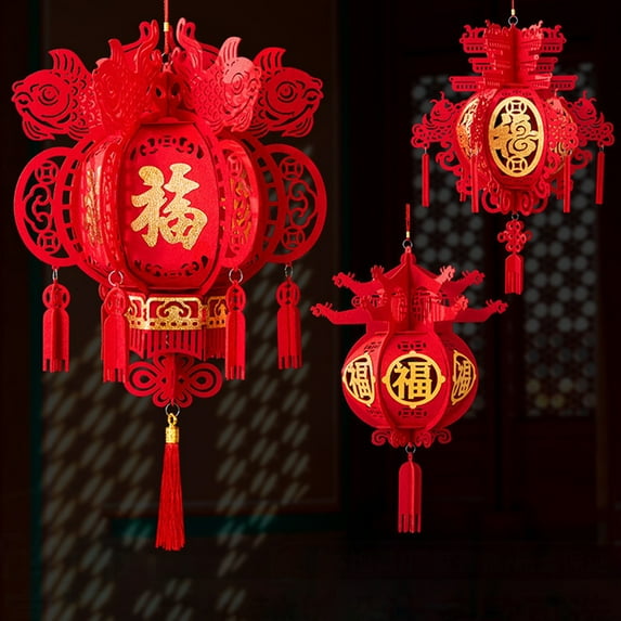 Hyasfey 2024 Chinese Character Lanterns Create Atmosphere Fade-resistant with Tassel Indoor/Outdoor Decor for Spring Festival New Year's Day