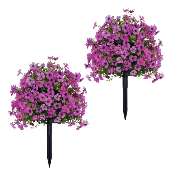 Hyasfey 2Pcs Artificial Violet Flower with Stake UV Resistant Faux Plastic Flower Spike Indoor Outdoor Garden Porch Patio Wedding Party Decoration