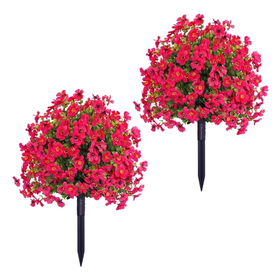 Hyasfey 2Pcs Artificial Violet Flower with Stake UV Resistant Faux Plastic Flower Spike Indoor Outdoor Garden Porch Patio Wedding Party Decoration