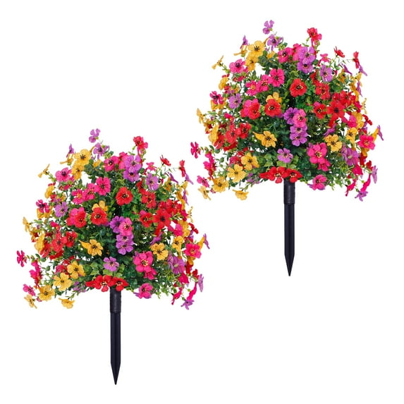 Hyasfey 2Pcs Artificial Violet Flower with Stake UV Resistant Faux Plastic Flower Spike Indoor Outdoor Garden Porch Patio Wedding Party Decoration
