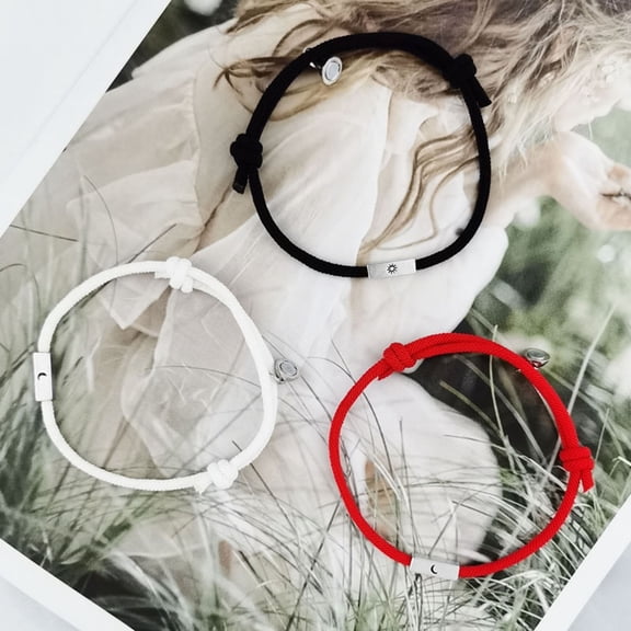 Hyasfey 2Pcs/Set Alloy Star Moon Charm Couple Bracelet Magnetic Suction Ball Braided Rope Adjustable Boyfriend Girlfriend Matching Bracelets