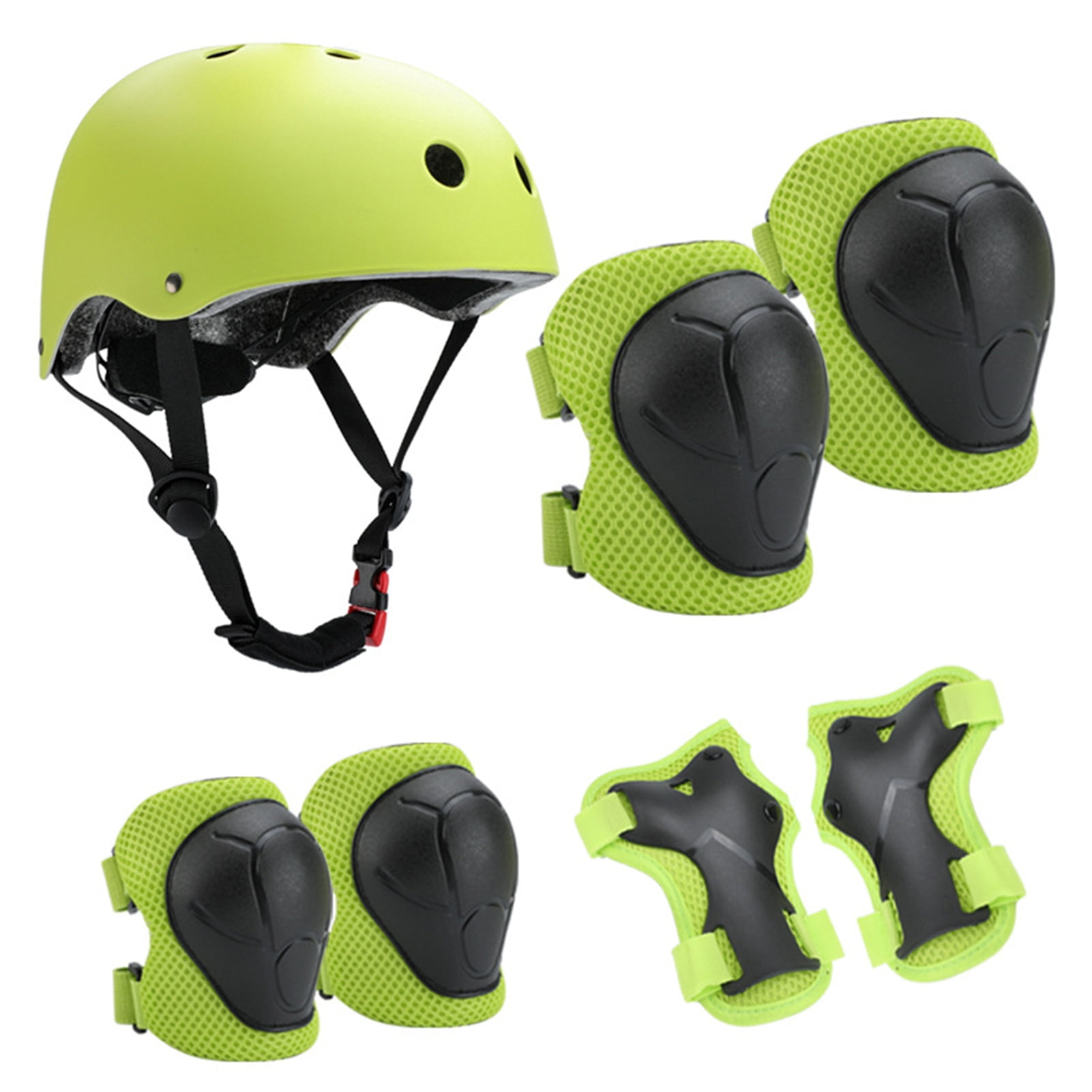 Hyasfey 7Pcs/Set Kids Cycling Protective Gear Kit Roller Skate Skateboard Skating Bike Scooter Adjustable Helmet Knee Elbow Pad Wrist Guard Protector
