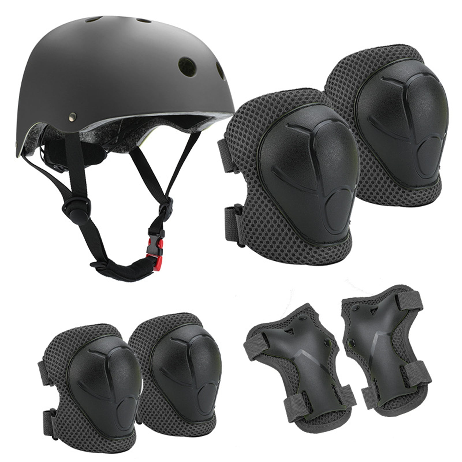 Hyasfey 7Pcs/Set Kids Cycling Protective Gear Kit Roller Skate Skateboard Skating Bike Scooter Adjustable Helmet Knee Elbow Pad Wrist Guard Protector