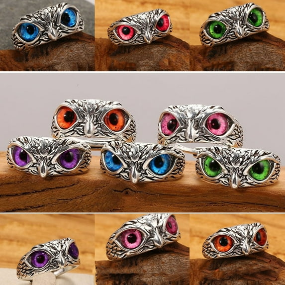Hyasfey Adjustable Owl Ring with Big Eyes Ultralight Simple Style Finger Band Women Men Engagement Wedding Ring Jewelry Gift