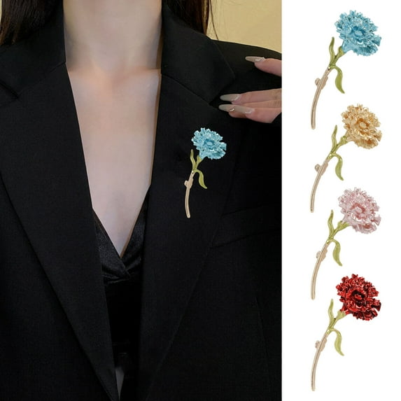 Hyasfey Alloy Enamel Carnation Flower Brooch Dripping Oil Process Pin Wear-Resistant Anti-Rust Brooch Versatile Collar Coat Accessory for Party