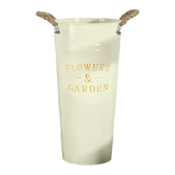 Hyasfey Deep Bucket Vase Galvanized Iron Flower Bucket with Rope Handles Retro Farmhouse Vase for Home Flower Arrangement